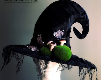 Halloween Witch Hat Snakes, Black widows Hat witches Sorceress Hat, witch hat with veil custom witch hats