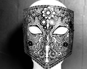 Black masquerade mask Bauta mask men Full face metal mask Halloween Mask  Roman mask Warrior God Mask Masquerade Ball Mask Cosplay Costume