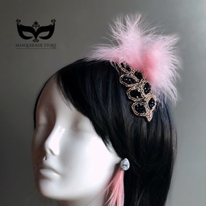 Flapper Girl Beaded Headband, Feather Earrings, Feather Headpiece, 20s Costume, Costume Party,