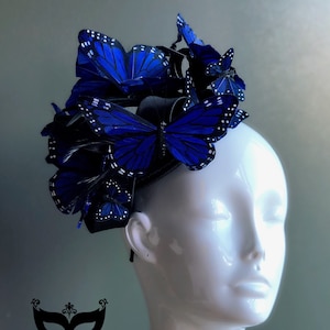 Blue Butterfly Fascinator, blue butterfly headpiece, blue fascinator hat, blue butterfly derby hat, women&#39;s derby hat
