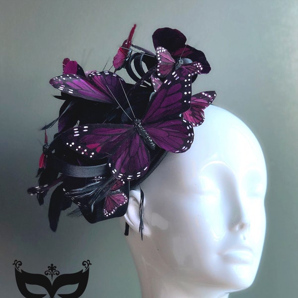 Purple Monarch Butterfly Fascinator, purple butterfly headpiece, purple butterfly derby hat, Women's purple butterfly fascinator