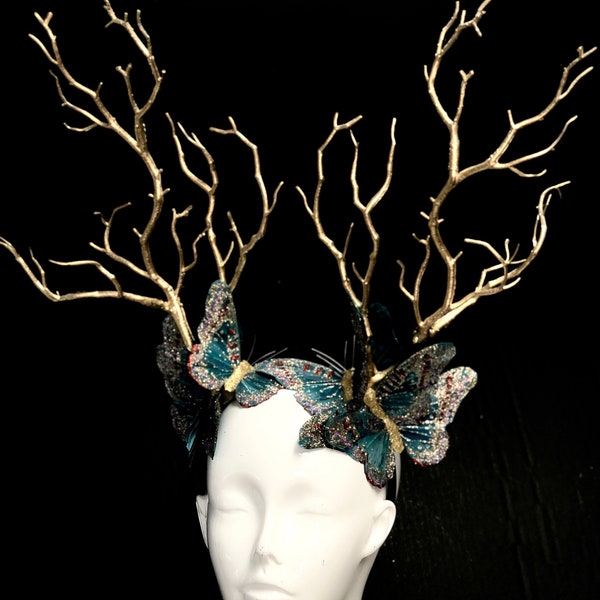 Woodland fairy headdress twig headpiece with butterflies nature goddess headband ethereal forest crown