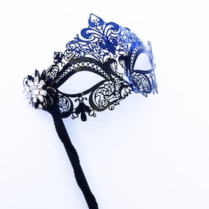 Black Stick Mask, Black Holding Hand held Stick Masks, Masquerade Prom Ball Costume Mask
