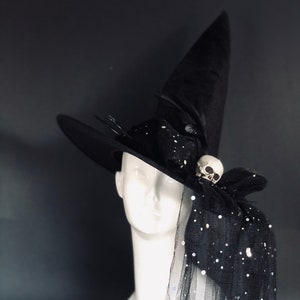 Black TALL Witch Hat pointy Witches hat wizard Hat Witching hat wide brim hat magic sorcerer warlock Halloween Witchcraft costume witchy hat