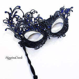 Handheld Masquerade Mask, Sapphire blue masquerade mask Stick Venetian masks women MORE COLORS