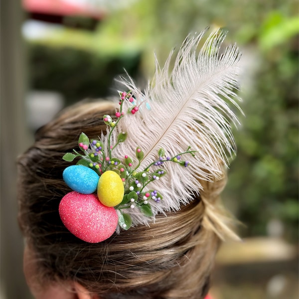 Bibi de Pâques oeuf de Pâques bandeau barrette à cheveux de Pâques - bandeau plumes - dimanche de Pâques - accessoire cheveux pour femmes et enfants