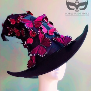 Butterfly Black Witch Hat for Halloween Witch Costume Adult Size