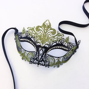 Green Mardi Gras Masquerade Mask, Custom women Masquerade mask, Olive Green Face Mask, Venetian Womens Mask