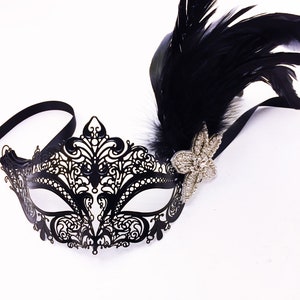 Black Tie event Masquerade Mask Women, Black feather mask, High quality elegant black venetian theme image 3