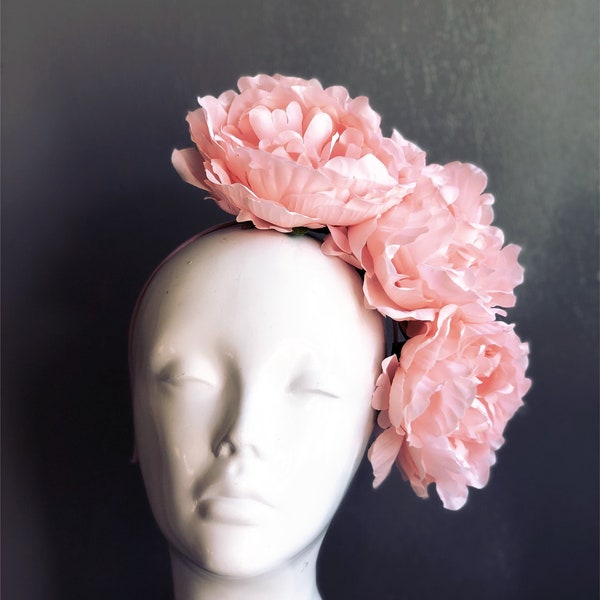 Flower Fascinator, tea party hat, flower headdress, peony headpiece, Derby fascinator,  derby hat