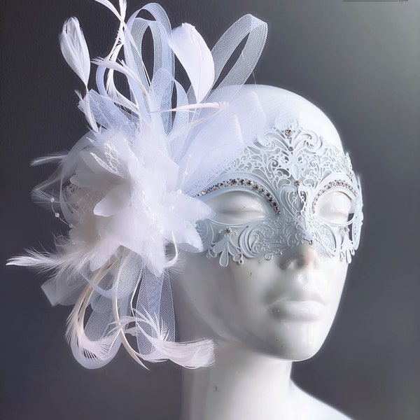 Elegant White Wedding Masquerade Mask Women Mask Diner en Blanc mask Black white Masquerade ball Party Black white masquerade ball masks