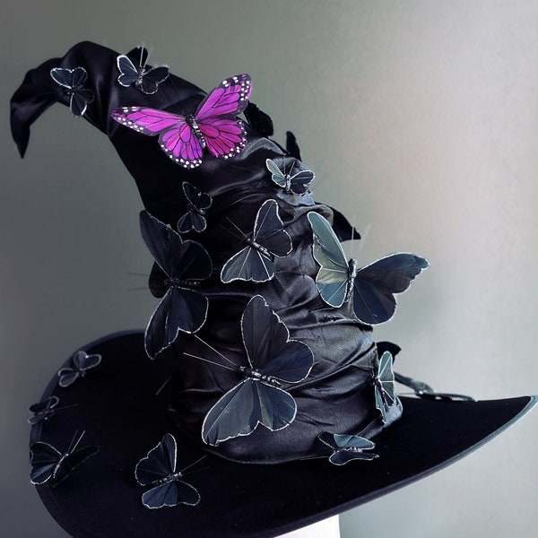 Adult Halloween Witch Costume Black Pointy Wide Brim Witch Hat