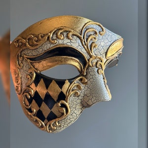 Venetian Mens Masquerade Mask, Costume Mask, Mens Mask, Gold Mask, Costume Mask, Phantom Mask, Half Face Mask, Masquerade Party, Halloween