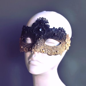 Black Gold Masquerade Mask Women, Masked Ball Mask, Women’s Party Mask, Halloween Mask, Anniversary Mask