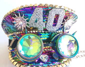 Custom Text Holographic Captain Hat for Birthday, Festival, Concert