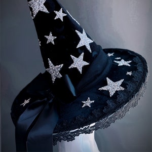 Star Witch Hat, Black Witch Hat, Halloween Hat, Halloween Costume, Witch Costume, Wizard Hat, Witchcraft, Pointy Hat, Sorcerer, Warlock