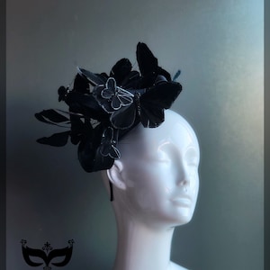 Black fascinator, Black Butterfly Fascinators, Women&#39;s black butterfly fascinator, black butterfly headpiece, black butterfly derby hat