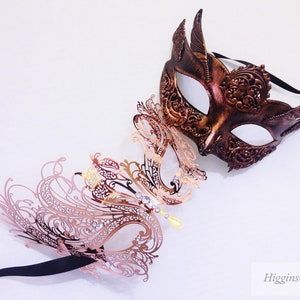 Rose Gold Couples Masquerade Mask Couples Masks, Devil Halloween Masks, Couples men Women Prom wedding