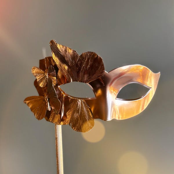 Rose Gold Masquerade Mask Women Handheld Mask