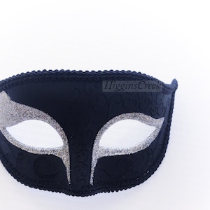 Black Silver Masquerade Mask for Men, Venetian Mens Mask, Halloween mask, masquerade ball party mask, eye mask, silver glitter mens mask