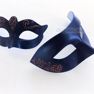 Black Masquerade Mask for Couples, Copper Filigree Masquerade Ball Mask, Venetian Masked Ball, Halloween Couples Masks
