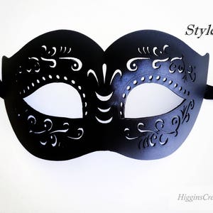 Mens Vegan Leather Mask with Scroll Design - Faux Leather Unisex Mask