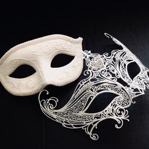 White masquerade masks couple Wedding Masquerade Mask White men Mask White women Mask White goddess mask Women Men venetian mask