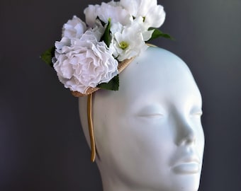 White Floral Fascinator Hat for Wedding and Derby