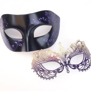 Masquerade Mask Couples His and Hers Filigree Design Metal Mask Couples collection Womens Masquerade Mask Mens Masquerade