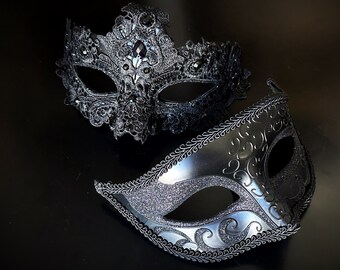 Masquerade Masks For Couples Black Masks Masquerade Party Wedding Masks Black and White Ball