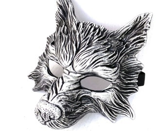 Wolf Mask Mens Silver Black - Animal Mask Big Bad Wolf Mask for men