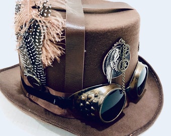 Unique Cosplay Hat! Fine Steampunk Luminary Contraption Derby Hat Quality Vintage Wool Felt Derby Upcycled Into A Stunning Steampunk Hat