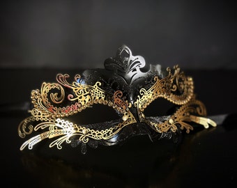 Black Gold Women's Masquerade Mask Ball Mask Anniversary Mask Luxury Mask Wedding Mask