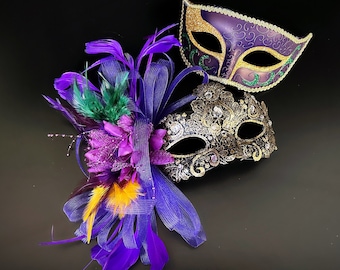 Maschera Veneziana Coppia Uomo E Donna, Pizzo Nero E Oro Con Laccio Regolabile, Per Carnevale E Halloween