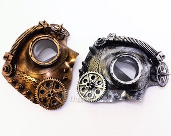 masquerade mask mens, Steampunk mask, mask with gears, Gold steampunk masks