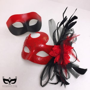 Red Masquerade Masks for his and hers, Couples Masquerade Mask, Prom Couple, Wedding, Masquerade Party, Masquerade Ball, Costume Party
