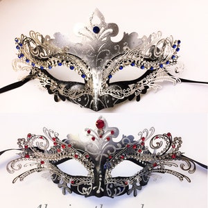 Silver Masquerade Mask, Exquisite Cat Silver Women's Masquerade Ball Mask, Silver Mardi Gras Mask with Rhinestones