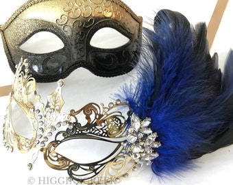 Máscara veneciana para parejas con filigrana de plumas