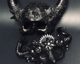 Máscaras de disfraces de pareja negra máscaras de mitología conjunto de máscaras de fiesta de Halloween hombres mujeres