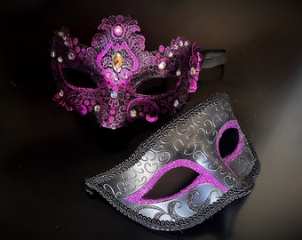 Purple Masquerade Masks For Couples His and Hers Venetian Masks Masquerade Ball Party Masks