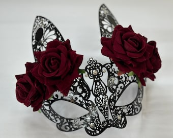 Floral Bunny Lace Masquerade Ball Mask with Roses