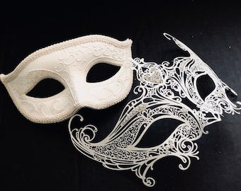 White masquerade masks couple Wedding Masquerade Mask White men Mask White women Mask White goddess mask Women Men venetian mask