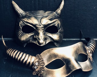 Gold Masquerade Mask, Devil Cosplay Mask, Halloween Costume Mask, Men Women Party Mask, masked Ball Mask, Couple Halloween, masquerade Ball