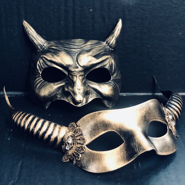 Gold Masquerade Mask, Devil Cosplay Mask, Halloween Costume Mask, Men Women Party Mask, masked Ball Mask, Couple Halloween, masquerade Ball