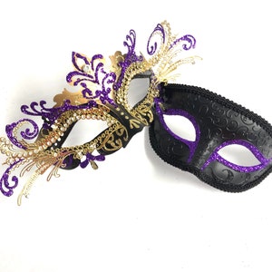 Purple masquerade masks Couples his and hers mask pair Mardi Gras masks Custom Masks men women wedding masks party masks halloween masks