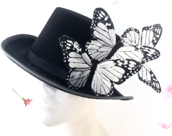 Black Top Hat Victorian Top Hat Black White Top Hat Steampunk Top Hat Whimsical Top Hat