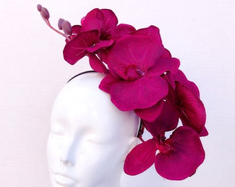 Rode hoofdband, dameshoed, dameshoed Tea Party Hat, Orchid Fascinator