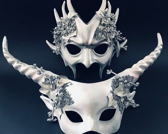 White masquerade mask woman Horn Mask winter dryad costume White Mask Horns white Witch mask winter Tree costume Mask Halloween Mask