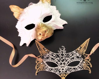 Fox and wolf Couple Masquerade Mask, Wolf Mask, Fox Mask, Animal Costume, Werewolf Mask, Wolf Cosplay, Costume Party Mask
