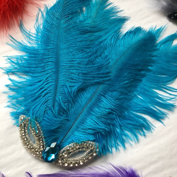 turquoise feather hair clip hairpiece Women's Flapper inspired feather piece